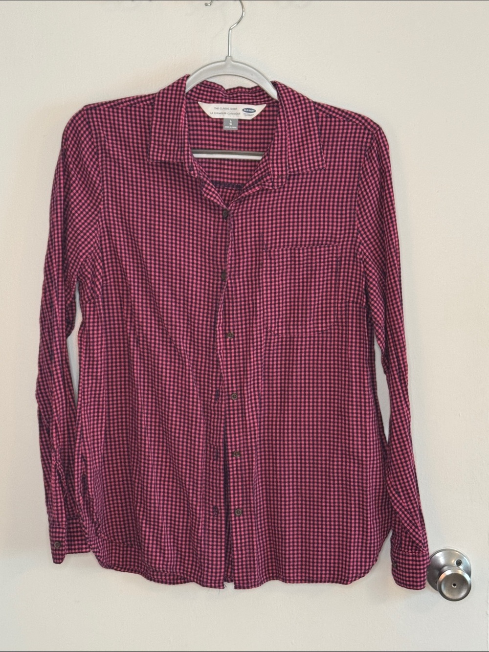 Old Navy Women's Pink/ Navy Gingham cotton Button-Down Shirt large